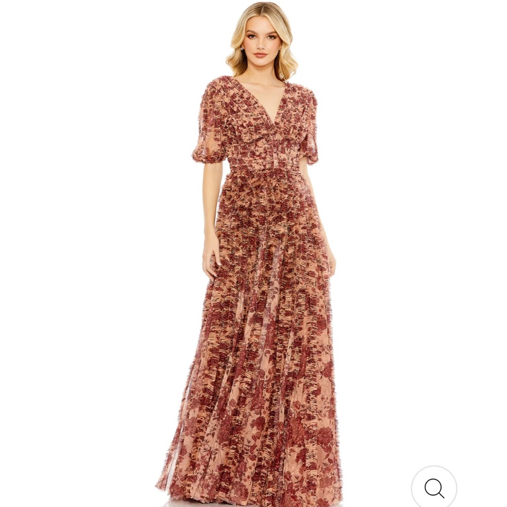 Mac Duggal mesh v neck size 16 floral gown